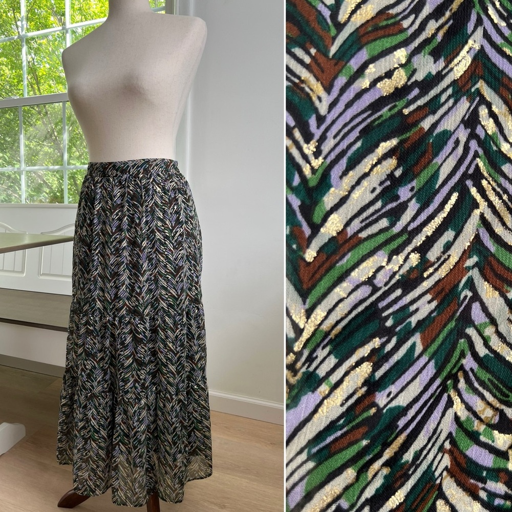 Ophelia Roe Shimmer Semi Sheer Fully Lined Ruffle Tiered Midi/Maxi Skirt